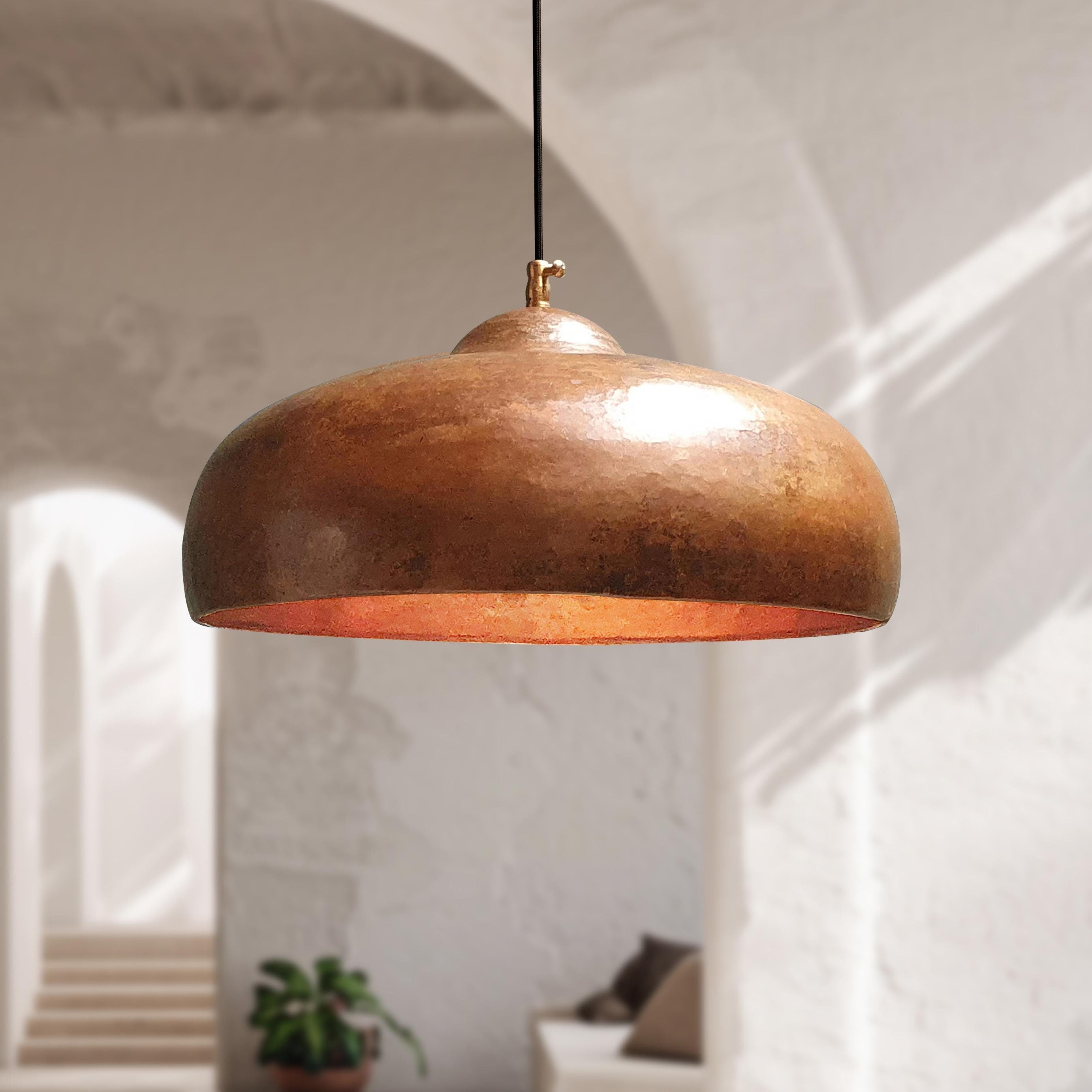 Vintage Copper Pendant Light – Hammered Dome Kitchen Fixture