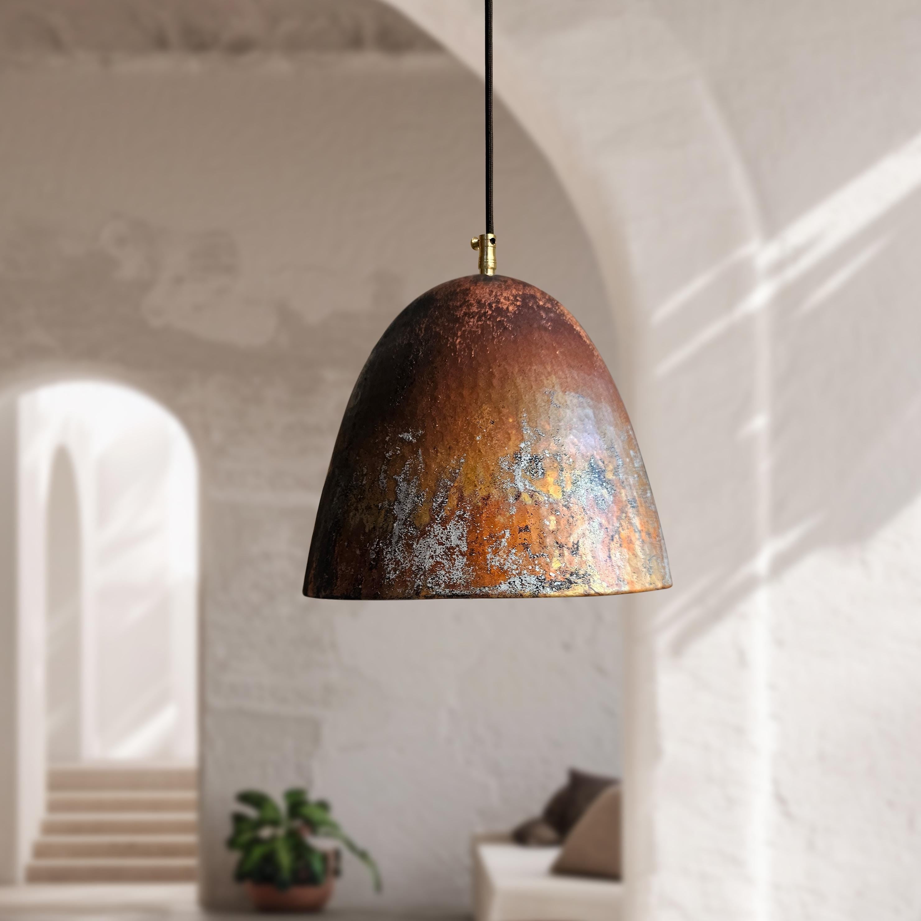 Rustic Copper Pendant Light – Oxidized Dome Kitchen Island Fixture