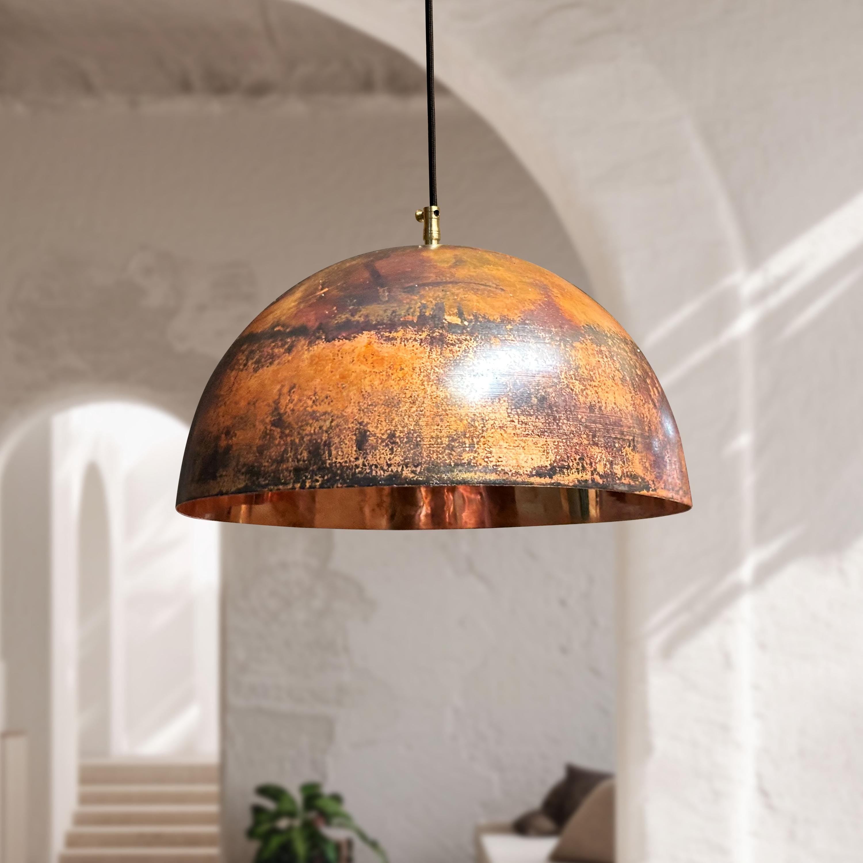 Round Copper Pendant Light – Rustic Dome Farmhouse Kitchen Fixture